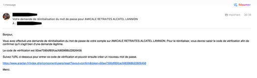 Mot de passe perdu Courriel du site